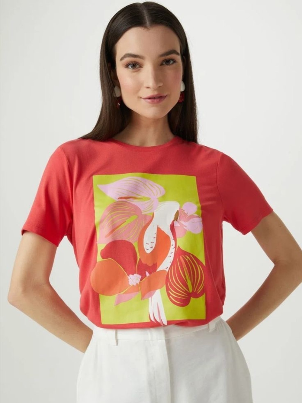 Coral Short-Sleeve Floral Graphic Tee